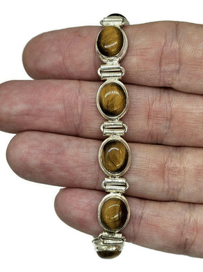 Tigers Eye Bracelet, Sterling Silver, 18-21 cm adjustable, Genuine, Oval Shaped