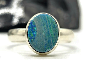 Australian Opal Ring, October Birthstone, Size P, Sterling Silver, Oval Shaped