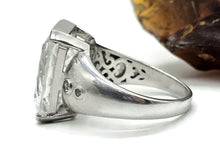 Load image into Gallery viewer, Clear Quartz &amp; White Topaz Ring, Size S, Sterling Silver, Lazer faceted, Rectangle Shaped