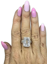 Load image into Gallery viewer, Clear Quartz &amp; White Topaz Ring, Size S, Sterling Silver, Lazer faceted, Rectangle Shaped
