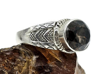 Load image into Gallery viewer, Oval Smoky Quartz Ring, size Q1/2, Sterling Silver, 6 carats, Scorpio Zodiac, Grounding Stone