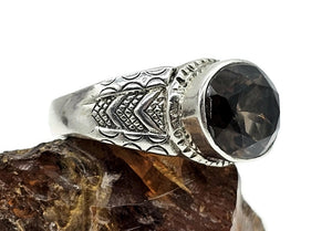 Oval Smoky Quartz Ring, size Q1/2, Sterling Silver, 6 carats, Scorpio Zodiac, Grounding Stone