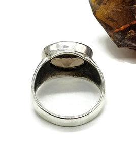 Oval Smoky Quartz Ring, size Q1/2, Sterling Silver, 6 carats, Scorpio Zodiac, Grounding Stone