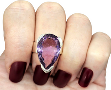 Load image into Gallery viewer, Pear Faceted Amethyst Ring, 16 carats, size 6.5, Sterling Silver, Protection Amulet, February Birthstone - GemzAustralia 