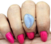 Load image into Gallery viewer, Blue Lace Agate Ring, Size 8, Sterling Silver, Communication &amp; Confidence Stone, Protection Stone, Gemini and Pisces stone