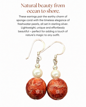 Load image into Gallery viewer, Sponge Coral &amp; Freshwater Pearl Earrings, Sterling Silver, Orange Red Coral, Love and Prosperity