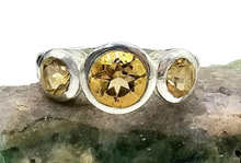 Load image into Gallery viewer, Citrine Trilogy Ring, Size 7, Sterling Silver, Three Stone Ring, November Birthstone, Artisanal Design - GemzAustralia 