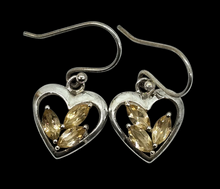 Load image into Gallery viewer, Citrine Heart Earrings, Sterling Silver, November Birthstone, Stone of Happiness, Wealth &amp; Success, Heart Jewellery