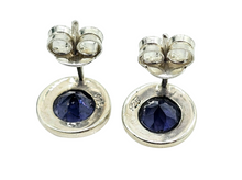 Load image into Gallery viewer, Iolite Studs, Water Sapphire, Round Faceted, Sterling Silver, Blue Violet Gemstone, Connects to Angels, Viking&#39;s Compass - GemzAustralia 