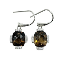Load image into Gallery viewer, Checkerboard faceted Citrine Earrings, Sterling Silver, Rectangle Cushion Facet, Money Gemstone, November Birthstone
