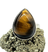 Load image into Gallery viewer, Tiger's Eye Ring, Size 6 3/4, Sterling Silver, Pear Shaped, Kundalini Awakening, Courage Gemstone, Protection Amulet, Leo Zodiac