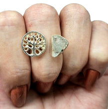 Load image into Gallery viewer, Rough Aquamarine &amp; Tree of Life Ring, Size 7, Sterling Silver, March Birthstone, Pale Blue Gemstone, Divine Communication