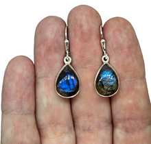 Load image into Gallery viewer, Blue Labradorite Earrings, Sterling Silver, Pear Shaped, Mystical Magical Gemstone, Companion through Change - GemzAustralia 