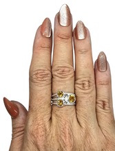 Load image into Gallery viewer, Three Stone Citrine Ring, Size P 1/2, Sterling Silver, Round Faceted, November Birthstone, Abundance Gem - GemzAustralia 
