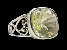 Load image into Gallery viewer, Lemon Quartz Heart Ring, Size P 1/2, Sterling Silver, 9 carats, Cushion Faceted, Powerful Gemstone, Mental Clarity