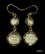 Load image into Gallery viewer, Lemon Quartz Earrings, Gold Plated Sterling Silver, Joy, Confidence, Energy, High Vibrational Stone, Double Drops