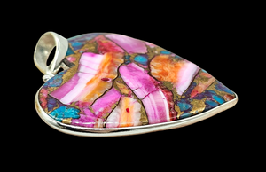 Statement Pink Opal & Oyster Turquoise Pendant, Heart, Sterling Silver, Copper Turquoise, Love Stone, Heart Chakra, Hope and Courage Stone - GemzAustralia 