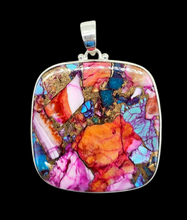 Load image into Gallery viewer, Cushion Cut Oyster Turquoise &amp; Pink Opal Pendant, Sterling Silver, Copper Turquoise, Love Stone, Heart Chakra - GemzAustralia 