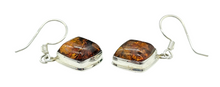 Load image into Gallery viewer, Baltic Amber Earrings, Diamond Shape, millions of years old, Sterling Silver, Fossilized Tree Resin, Cognac Amber