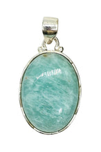 Load image into Gallery viewer, Peruvian Amazonite Pendant, Sterling Silver, Natural glowing seafoam blue green colour, amazing natural Gemstone