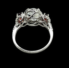Load image into Gallery viewer, Aquamarine &amp; Garnet Three Stone Ring, Size 6 1/4, Sterling Silver, Vintage Inspired, March and January Birthstones