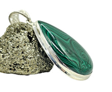 Load image into Gallery viewer, Massive 70 carat Malachite Pendant, Pear Shape, Sterling Silver, Rich Green Gemstone, Visionary Gem, Warns of Danger, Life Force Gemstone