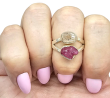 Load image into Gallery viewer, Raw Ruby &amp; Herkimer Diamond Ring, Size P 1/2, Sterling Silver, July and April Birthstones, Energy Stone
