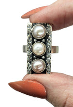 Load image into Gallery viewer, Rectangle Freshwater Pearl Ring, Size 7, Sterling Silver, June Birthstone, Truth Stone, Oxidized