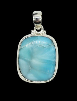 Rectangle Shaped Larimar Pendant, Dolphin Stone, Stone of Atlantis, Sterling Silver, Spiritual Gemstone, Fire & Water Elements, Volcanic Gem