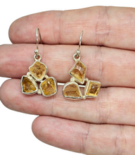 Load image into Gallery viewer, Raw Citrine Earrings, November Birthstone, Sterling Silver, Rough Gemstones, 3 Stone dangle, Stone of Abundance, Money Stone
