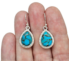 Load image into Gallery viewer, Blue Copper Turquoise Earrings, Sterling Silver, Teardrop Shape, Protection Stone, Love Stone, Mood Stone, December Birthstone - GemzAustralia 