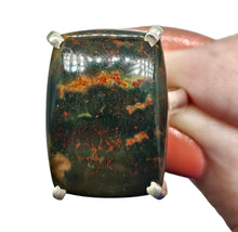 Load image into Gallery viewer, Bloodstone Ring, Size 7, Sterling Silver, Rectangle Shaped, Green Chalcedony with bright red Splatters, Heliotrope Gemstone