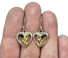 Load image into Gallery viewer, Citrine Heart Earrings, Sterling Silver, November Birthstone, Stone of Happiness, Wealth &amp; Success, Heart Jewellery