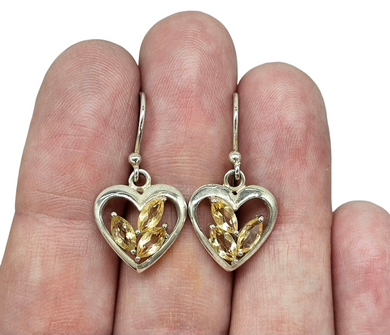 Citrine Heart Earrings, Sterling Silver, November Birthstone, Stone of Happiness, Wealth & Success, Heart Jewellery