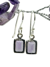 Load image into Gallery viewer, Amethyst Earrings, Rectangle Shaped, Sterling Silver, Emerald Faceted, February Birthstone, Powerful Stone, 4.5 Carats