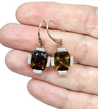 Load image into Gallery viewer, Checkerboard faceted Citrine Earrings, Sterling Silver, Rectangle Cushion Facet, Money Gemstone, November Birthstone