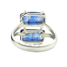 Load image into Gallery viewer, Kyanite Ring, Size 7, Emerald Faceted, 16 carats, Sterling Silver, Gemstone for Negotiation &amp; Communication