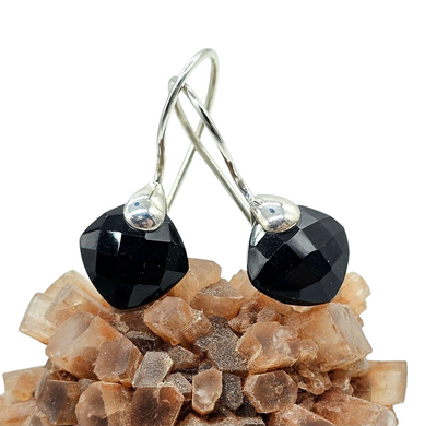 Black Onyx Earrings, Diamond Checkerboard faceted, Sterling Silver, Protection Stone, lucky Gemstone