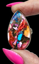 Load image into Gallery viewer, Oyster Turquoise with Pink Opal Ring, Size 9.75, Pear Shaped, Sterling Silver, Love Stone, Heart Chakra, Courage Stone