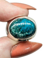 Load image into Gallery viewer, Chrysocolla Ring, Size 7, Sterling Silver, Oval Shaped, Turquoise Blue Gem, Communication Stone