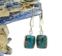 Load image into Gallery viewer, Rectangle Turquoise Earrings, December Birthstone, Sterling Silver, Protection Stone, Love Stone, Good Fortune Gemstone - GemzAustralia 