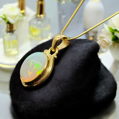 Solid African Opal Pendant, 18K Gold Plated Sterling Silver, October Birthstone, Aura Gem, Psychic Gemstone, Precognition Stone, Oval Shaped