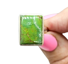 Load image into Gallery viewer, Green Turquoise Ring, Size 8, Rectangle Shape, Sterling Silver, Protection Stone, Goddess Stone, Fortune Stone, 11th Anniversary - GemzAustralia 