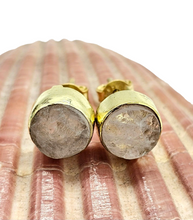 Load image into Gallery viewer, Raw Rose Quartz Studs, Gold Plated Sterling Silver, Round Shaped, Love Stone, Unconditional Love, Pink Gemstone - GemzAustralia 