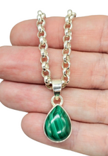 Load image into Gallery viewer, Malachite Pendant, Pear Shaped, Sterling Silver, Rich Green Gemstone, Bezel Setting, Visionary Gemstone, Warns of Danger