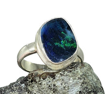 Load image into Gallery viewer, Opal Doublet Ring, Size 6.25, October Birthstone, Sterling Silver, Good Luck Stone, Blue Green Opal, 14th Anniversary Stone