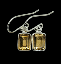 Load image into Gallery viewer, Emerald Faceted Citrine Earrings, Sterling Silver, November Birthstone, Rectangle Shaped - GemzAustralia 