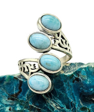 Load image into Gallery viewer, Larimar Wrap Around Ring, Size 7 Sterling Silver, Dolphin Stone, Stone of Atlantis, 4 Stone Rng, Coastal Luxury, Bohemian Vibes