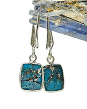 Load image into Gallery viewer, Rectangle Turquoise Earrings, December Birthstone, Sterling Silver, Protection Stone, Love Stone, Good Fortune Gemstone - GemzAustralia 
