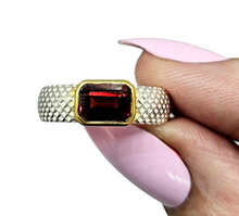 Load image into Gallery viewer, Emerald Faceted Garnet Ring, Size 7, Sterling Silver and Gold Plated, Protection Talisman, January Birthstone, Love &amp; Devotion Stone - GemzAustralia 